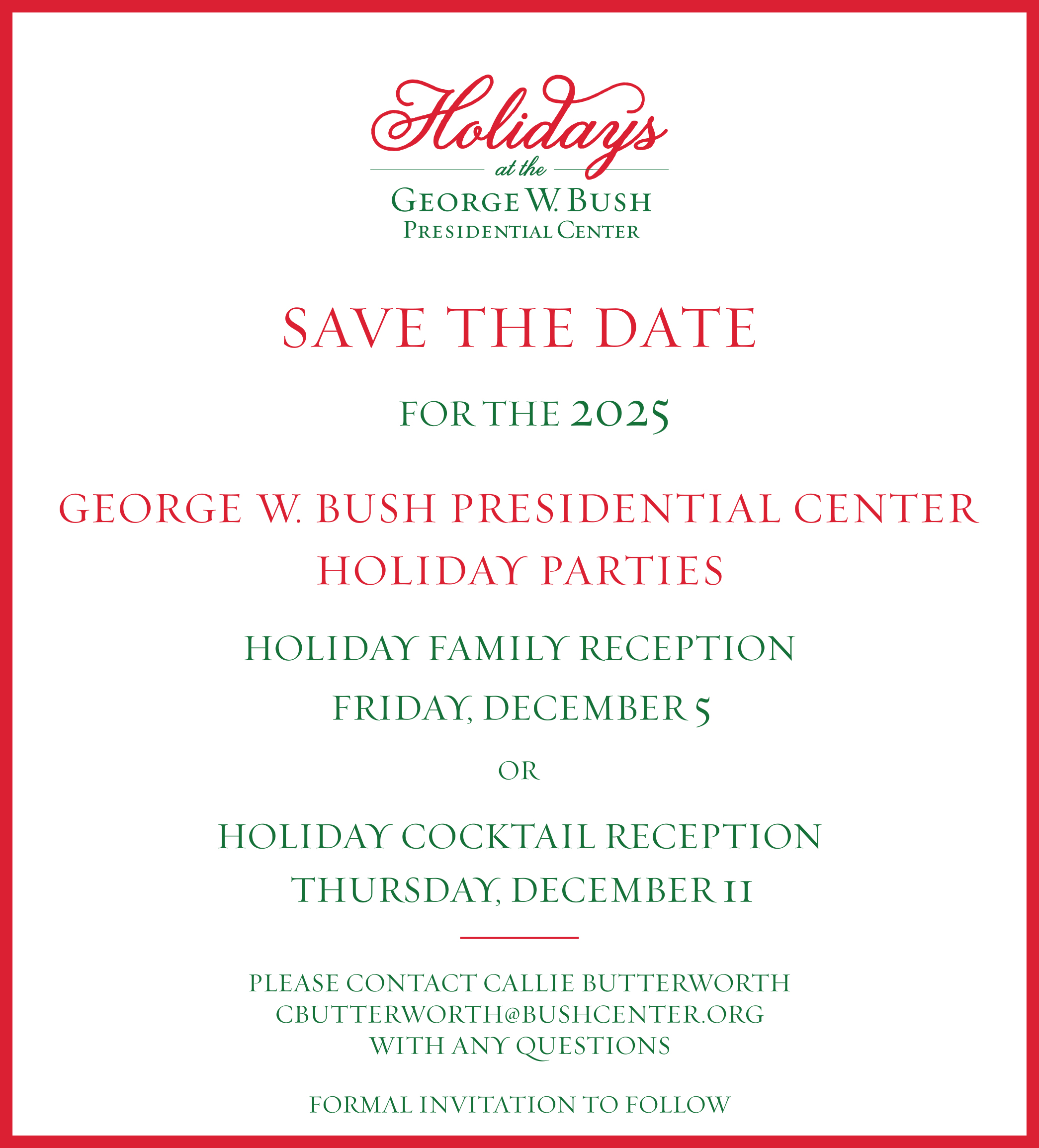 Save the Date: 2025 Holidays at the Bush Center