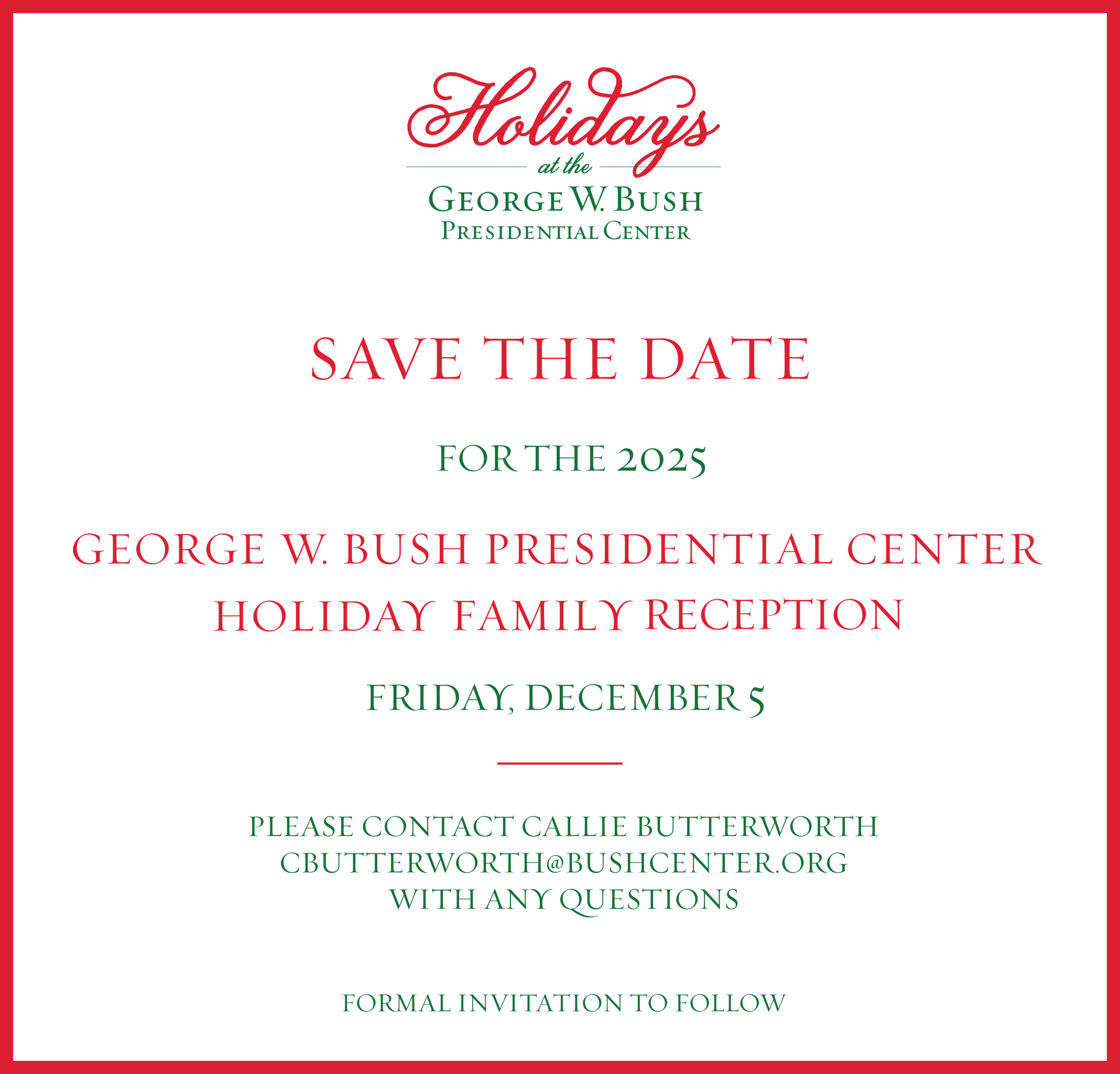 Save the Date: 2025 Holidays at the Bush Center