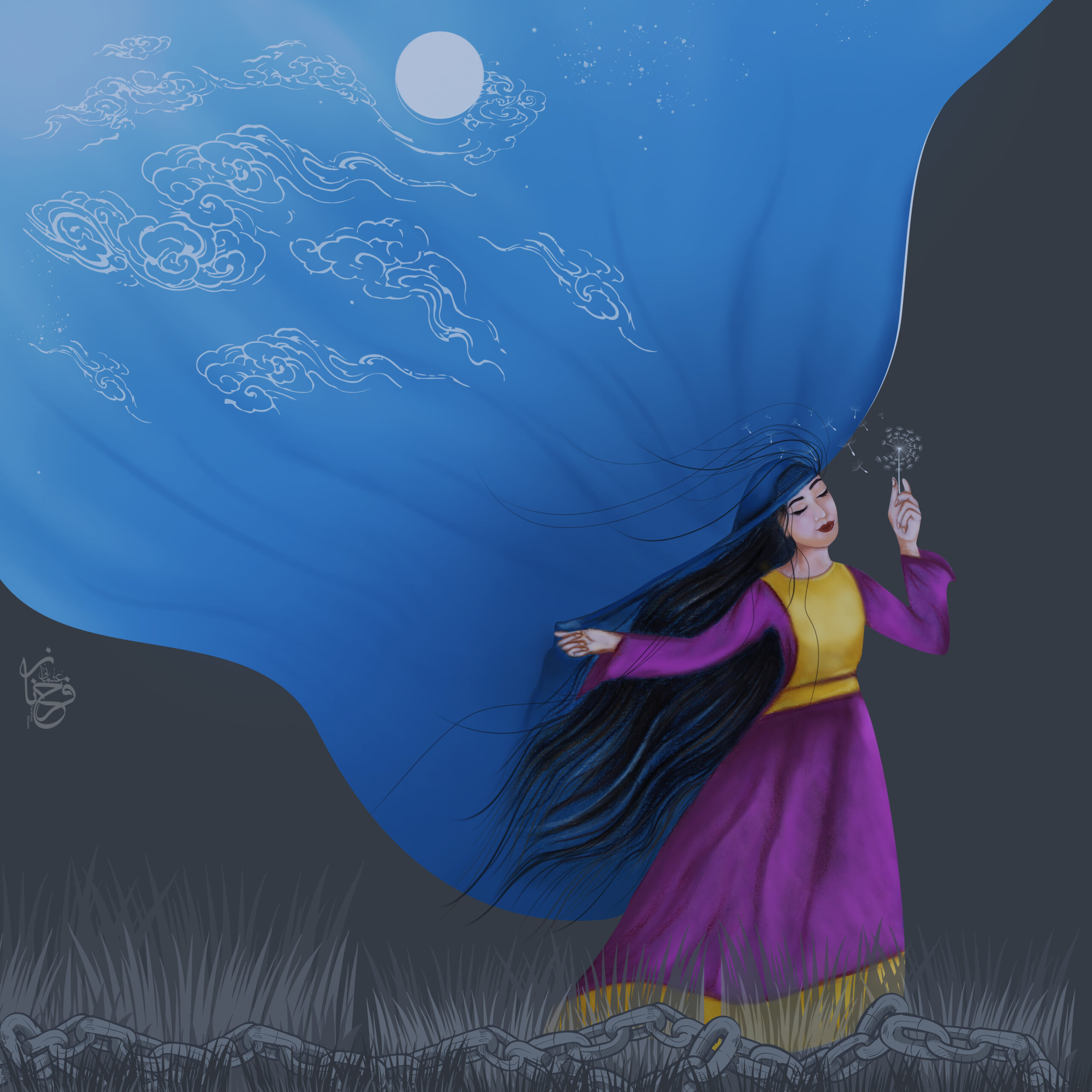 Afghan woman by artist Farahnaz, who studied Fine Arts at Herat University and is a mentor at Code to Inspire.