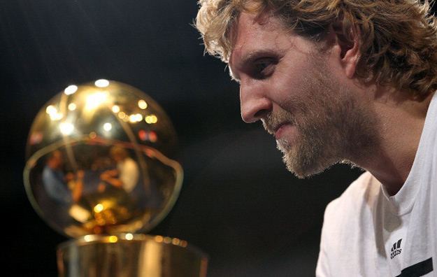 Dirk Nowitzki in Dallas before the 2011 Championship Parade.