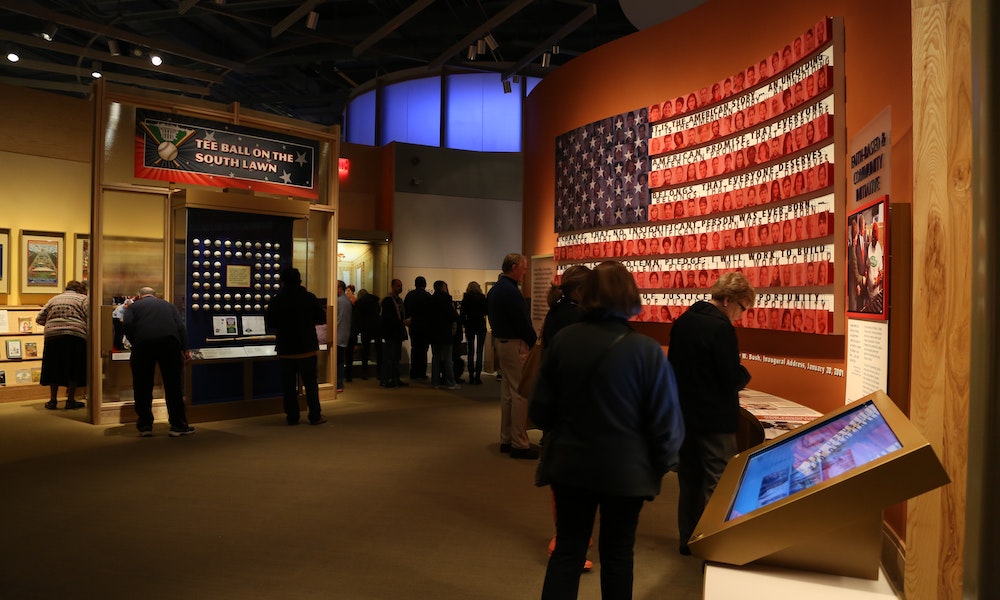 People walking through the permanent exhibit at the Bush Center.