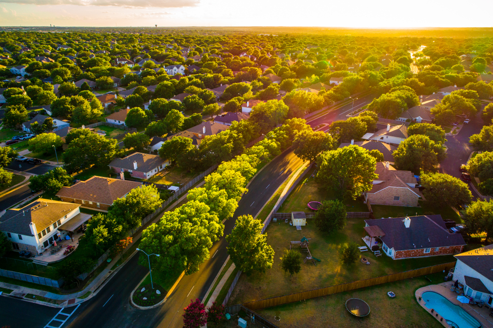 Sunny,Days,Ahead,,Sunset,Real,Estate,Suburb,Homes.,Community,Suburbia